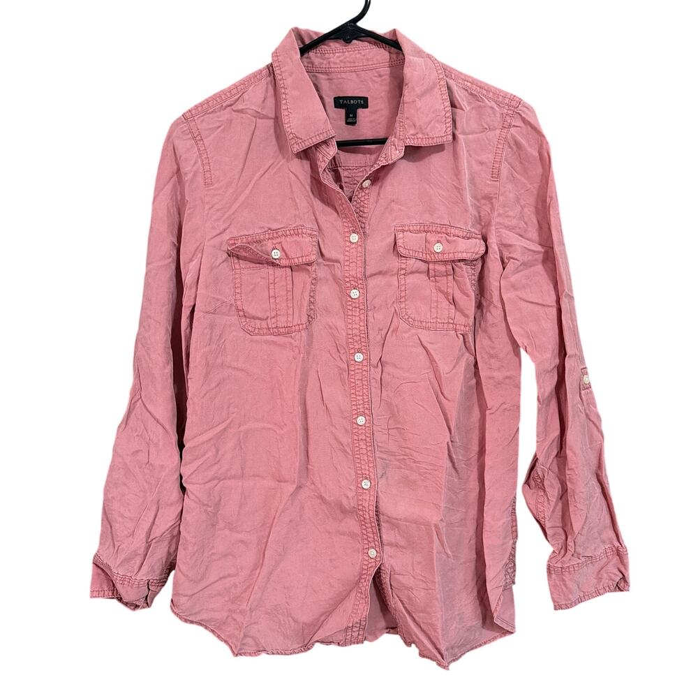 Talbots Womens Shirt Pink Collared Button Down Roll Tab Sleeve Medium